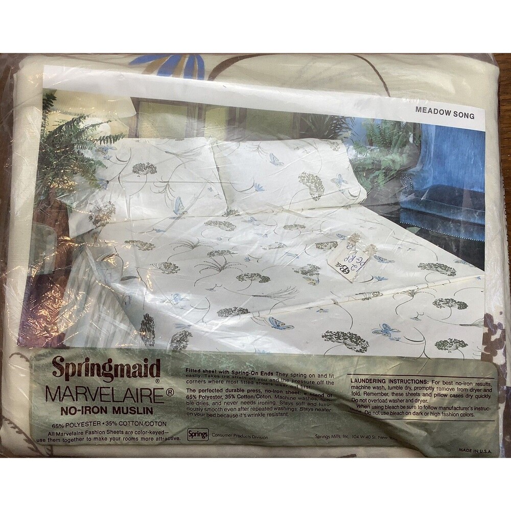 Vintage Springmaid Double Flat Sheet Full Meadow Song Butterfly Muslin NIP